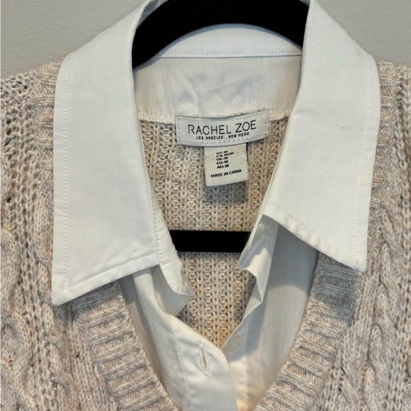 Rachel Zoe Cream V-Neck Cable-Knit Sweater - Picture 2 of 6